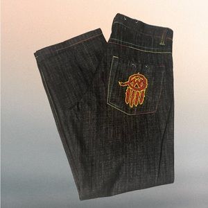 MISKEEN men’s black denim, jeans, graphic embroidered pocket size 34